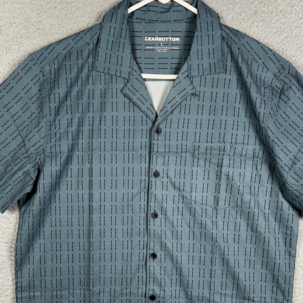 Bearbottom Shirt Mens Large Blue Grey Button Up Geometric Stretch Short Sleeve